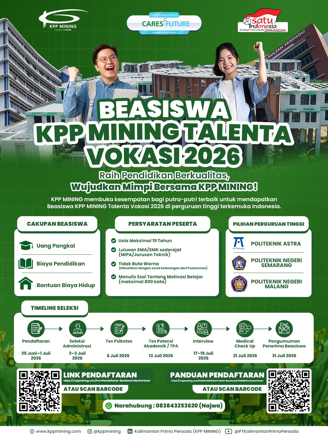 Pendaftaran Beasiswa KPP MINING Talenta Vokasi 2026 Resmi Dibuka!